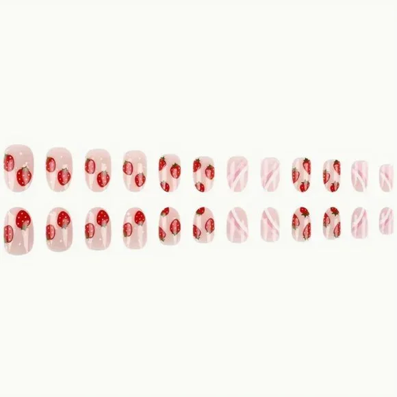 Strawberry Pink Press On Nails - Picture 2 of 2